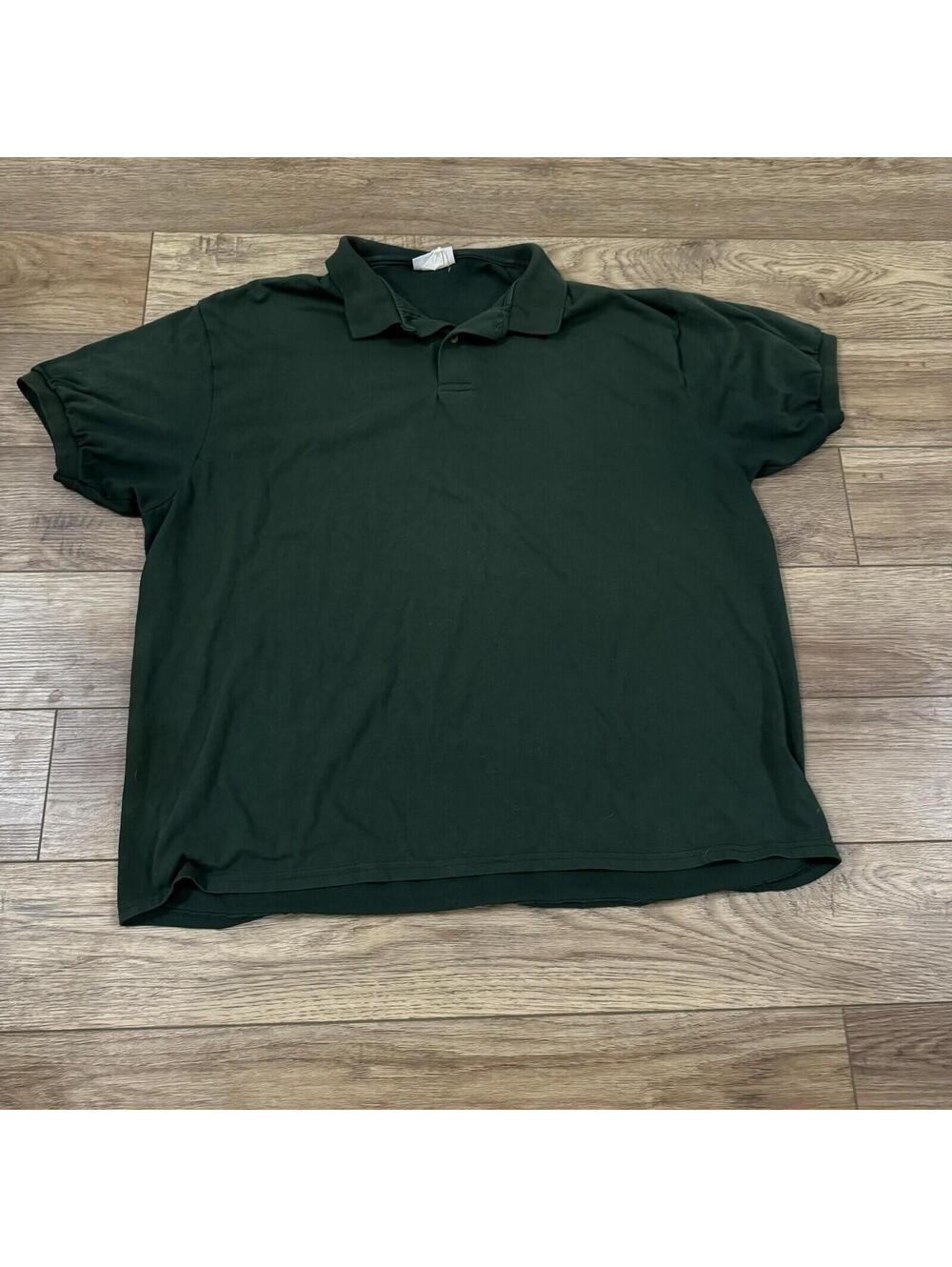 Vintage 90s Y2K Hanes Dark Green Polo Shirt 2XL Blank